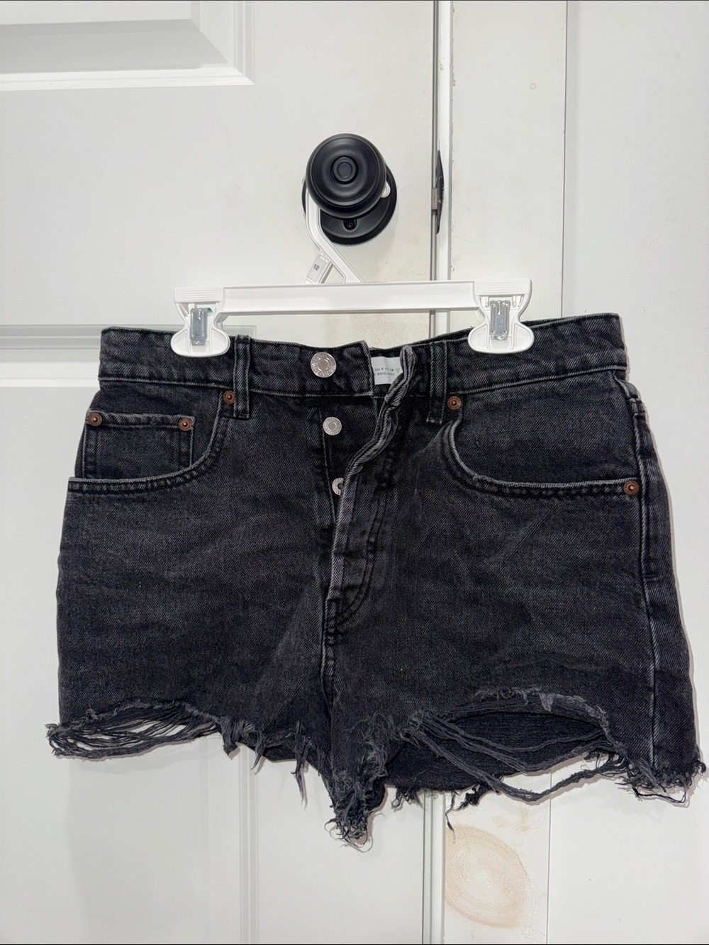 Zara Black Distressed Raw-Hem Denim Shorts